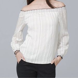 NWT WHBM Off-The-Shoulder Stripe Blouse White and Black Sz XS